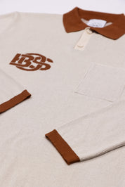 Retro Long Sleeve Golf shirt - Ecru & Bronze