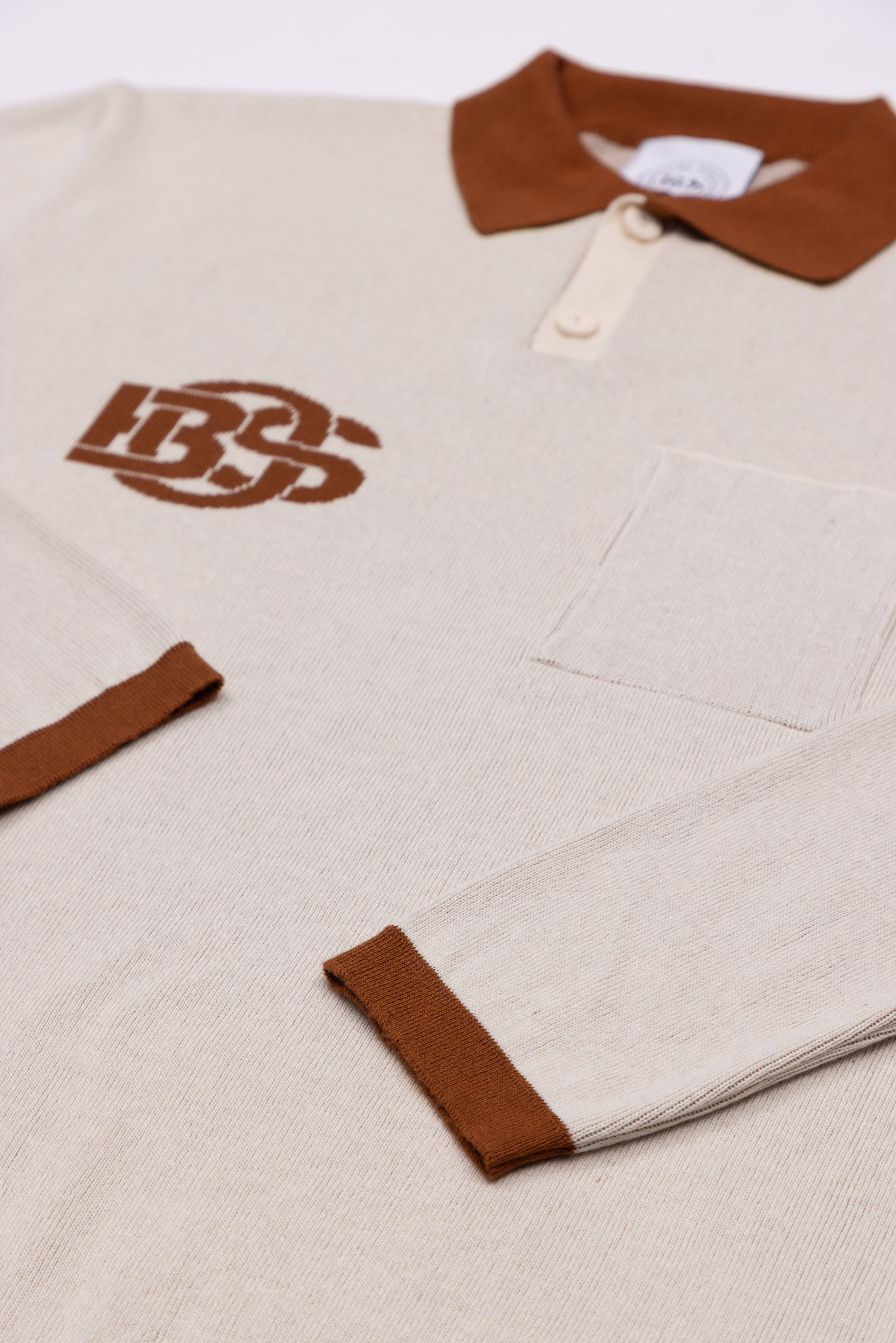 Retro Long Sleeve Golf shirt - Ecru & Bronze