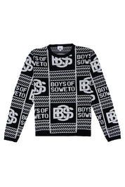 BOS Print  Long Sleeve Crew Neck Top- Black & White