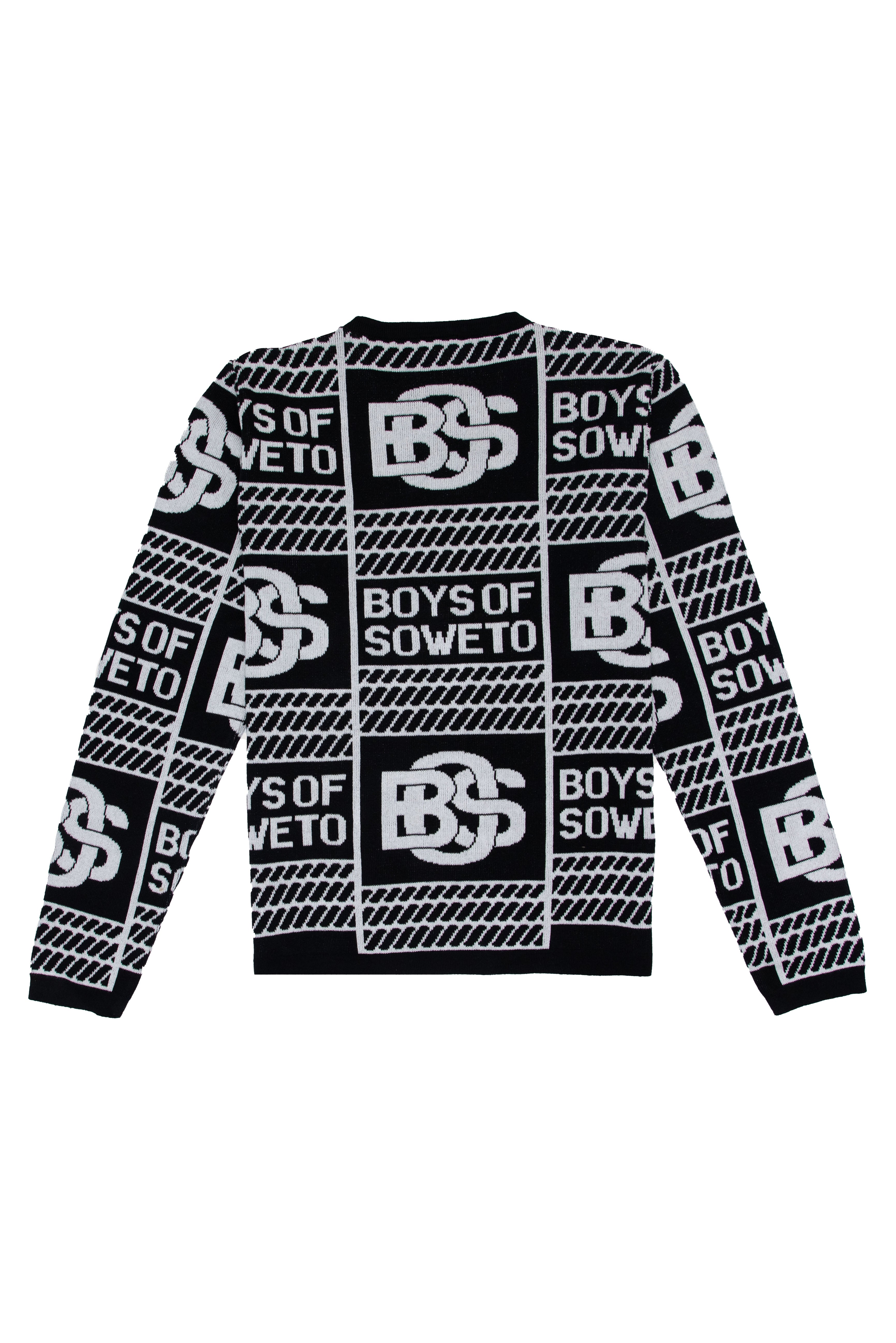 BOS Print  Long Sleeve Crew Neck Top- Black & White