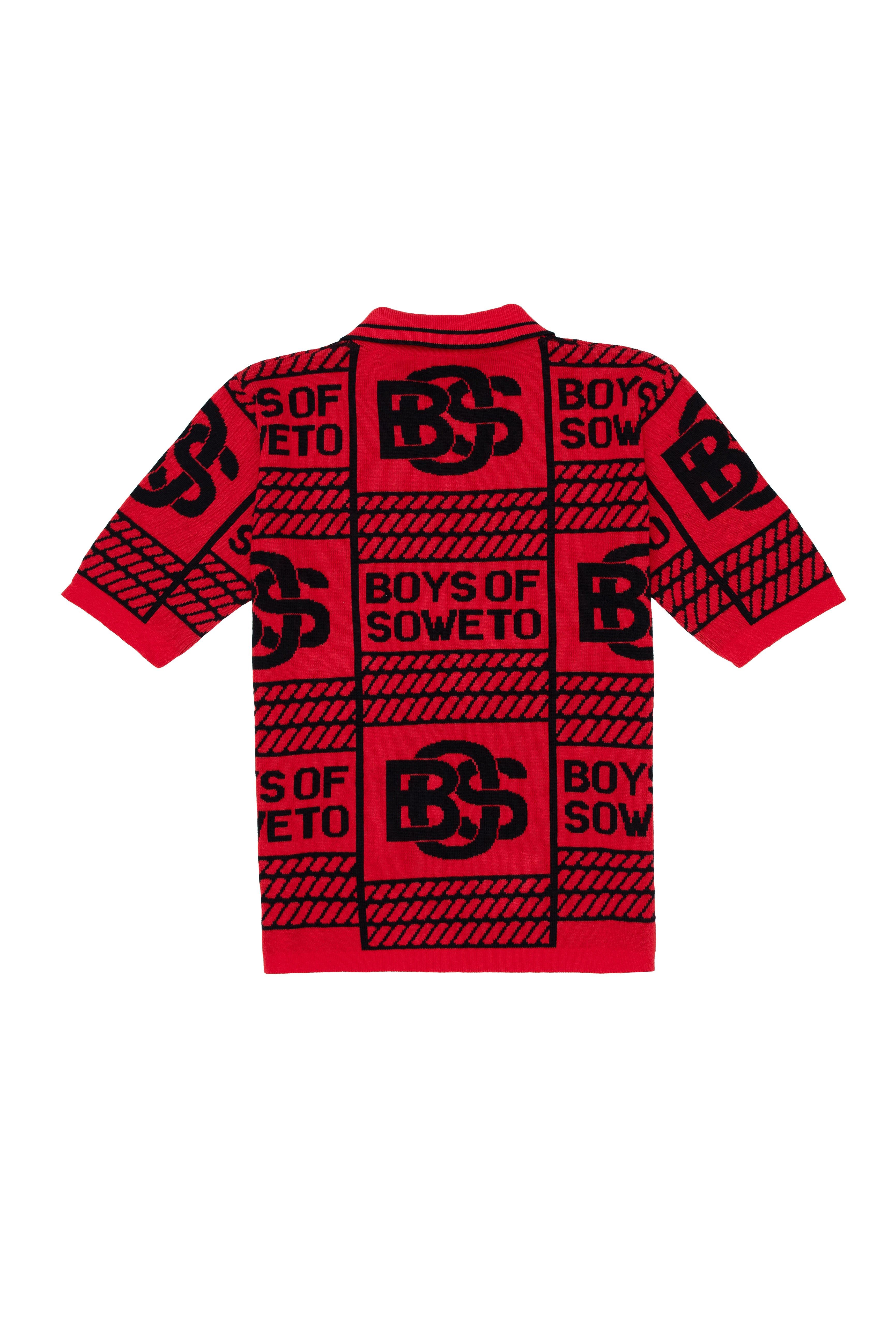 Printed Pattern Golf T-shirt - Red & Black