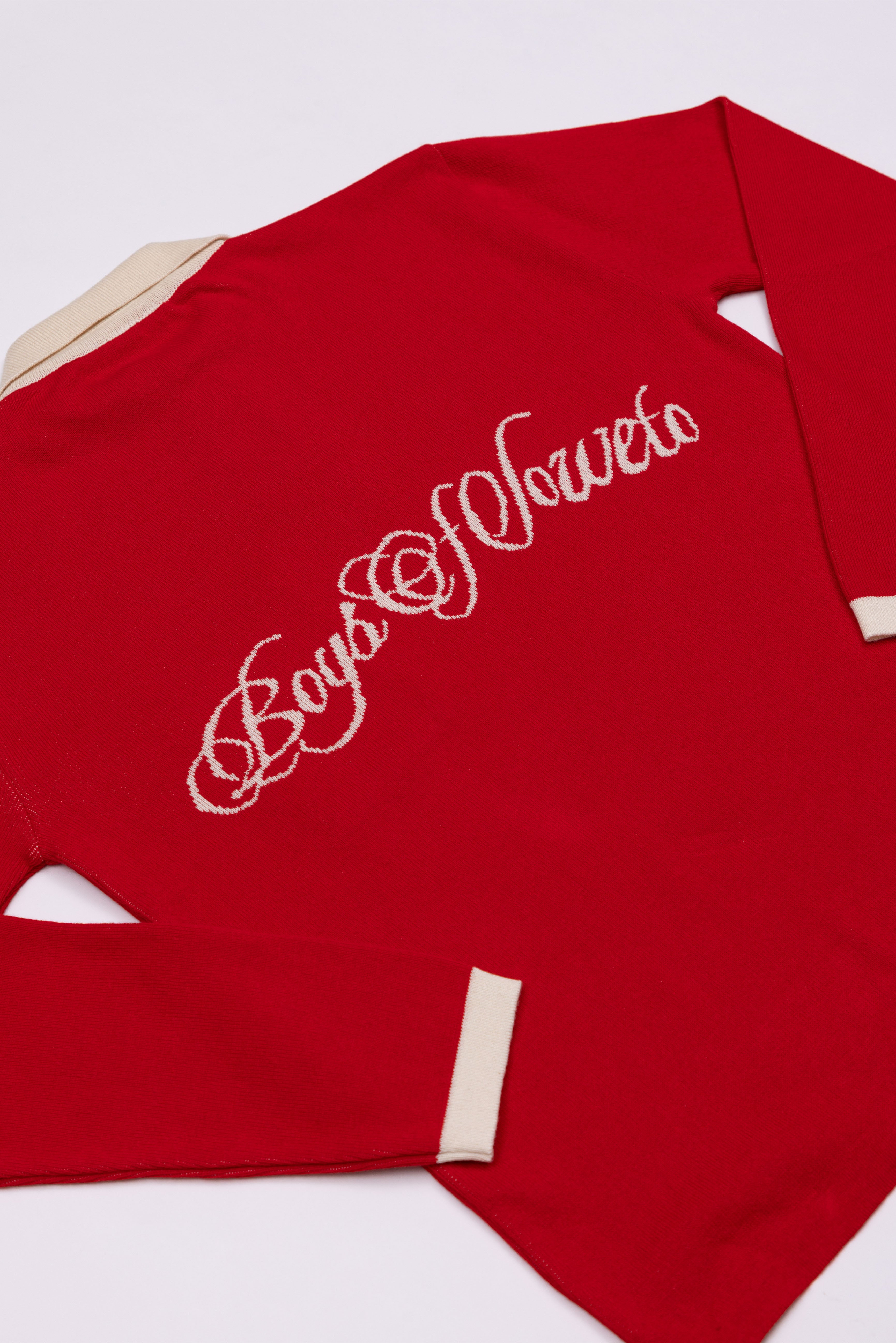 Retro Long Sleeve Golf shirt - Red & Ecru