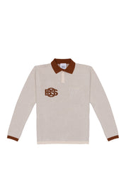 Retro Long Sleeve Golf shirt - Ecru & Bronze