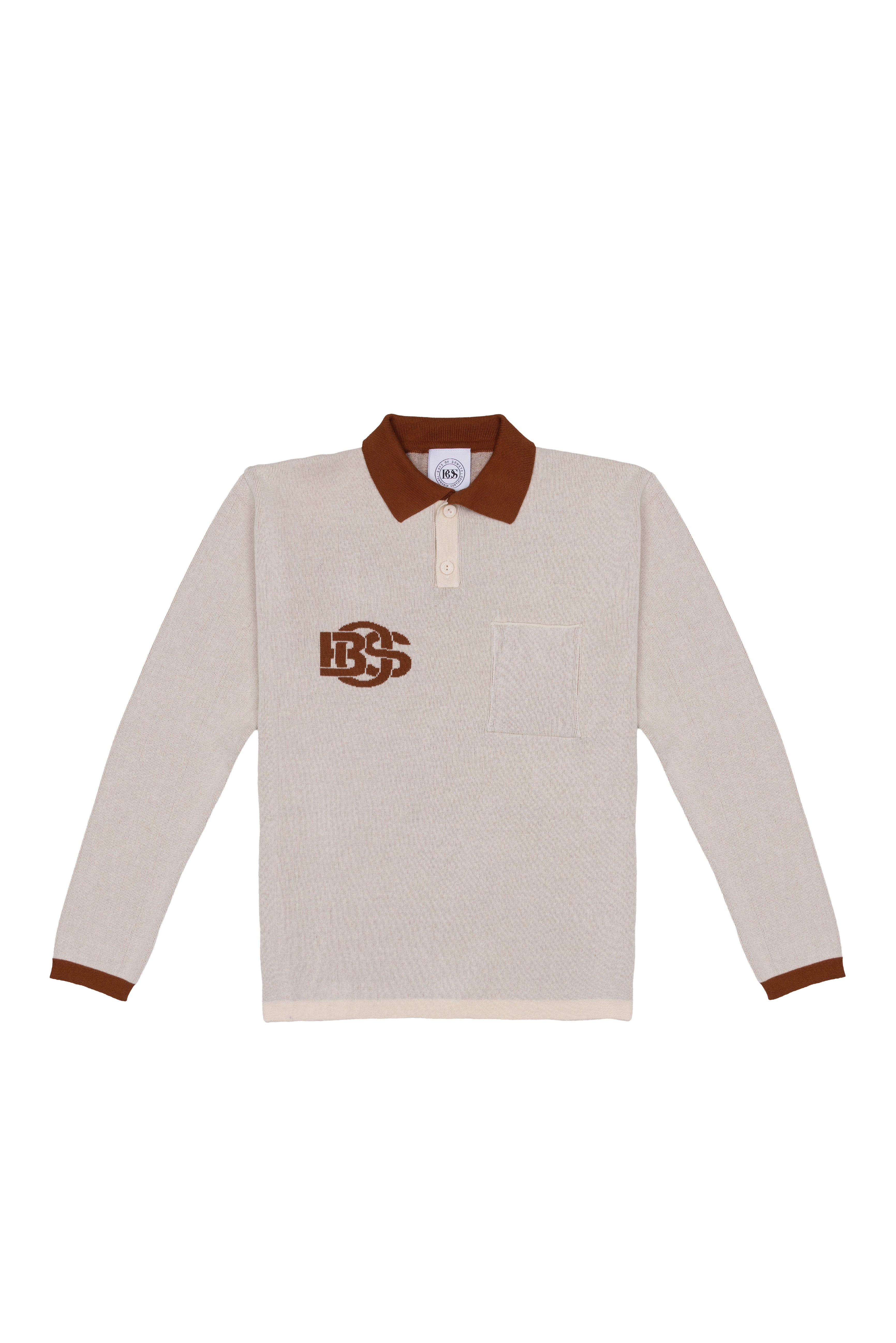 Retro Long Sleeve Golf shirt - Ecru & Bronze