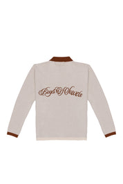 Retro Long Sleeve Golf shirt - Ecru & Bronze
