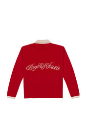 Retro Long Sleeve Golf shirt - Red & Ecru