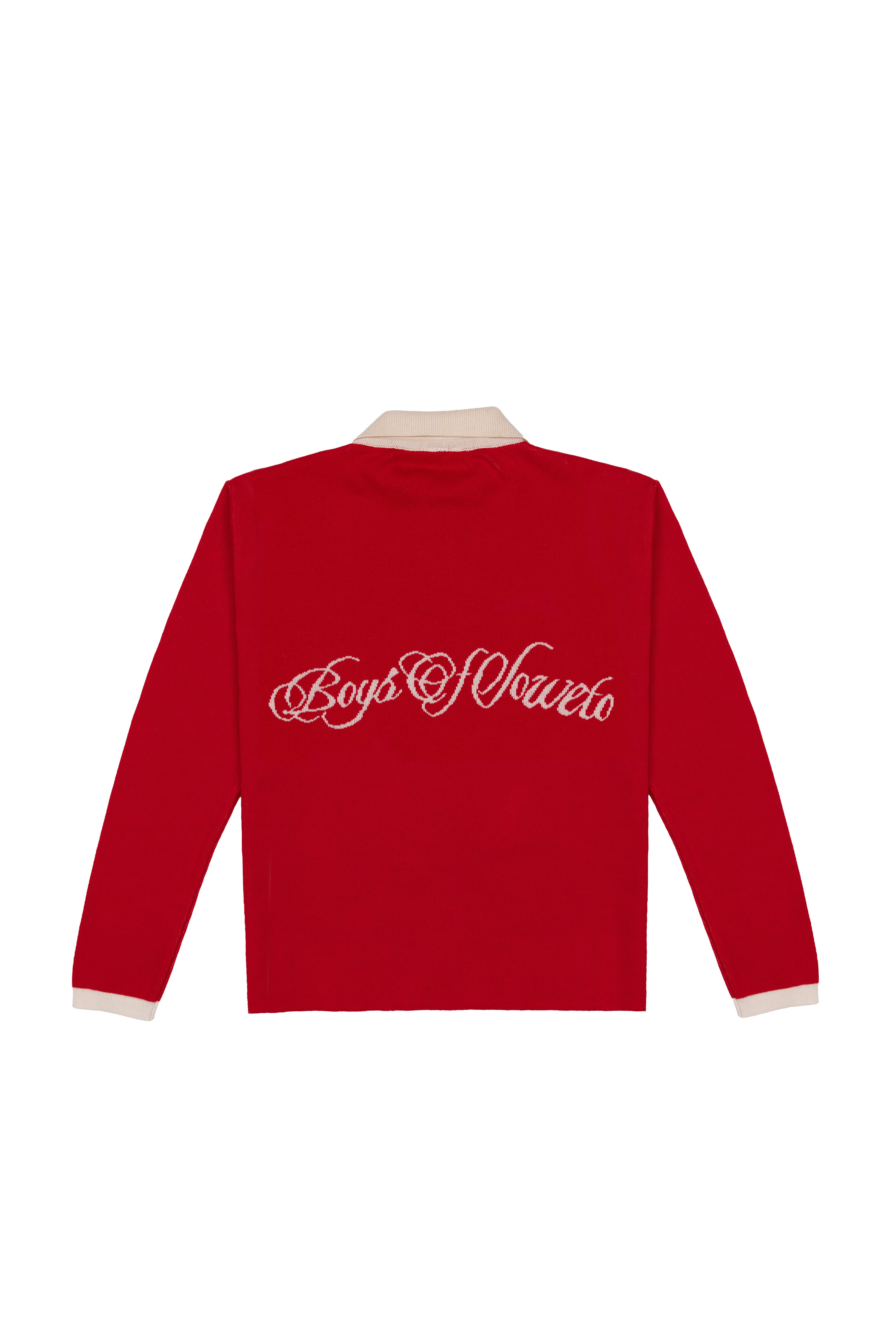 Retro Long Sleeve Golf shirt - Red & Ecru