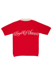 Retro V-Neck Golf T-shirt - Red & Ecru