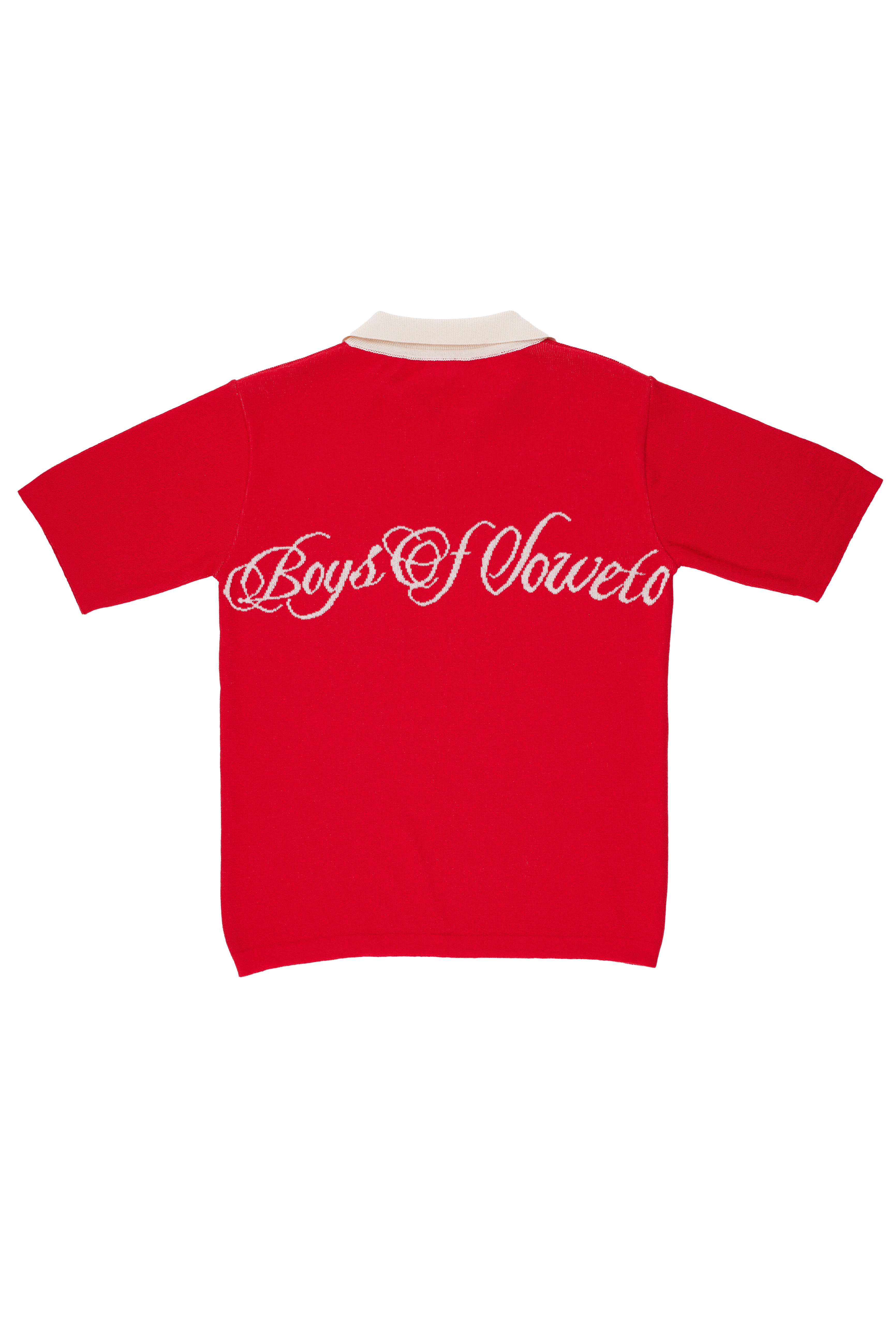 Retro V-Neck Golf T-shirt - Red & Ecru
