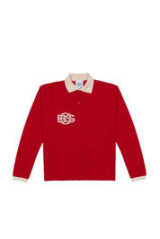Retro Long Sleeve Golf shirt - Red & Ecru