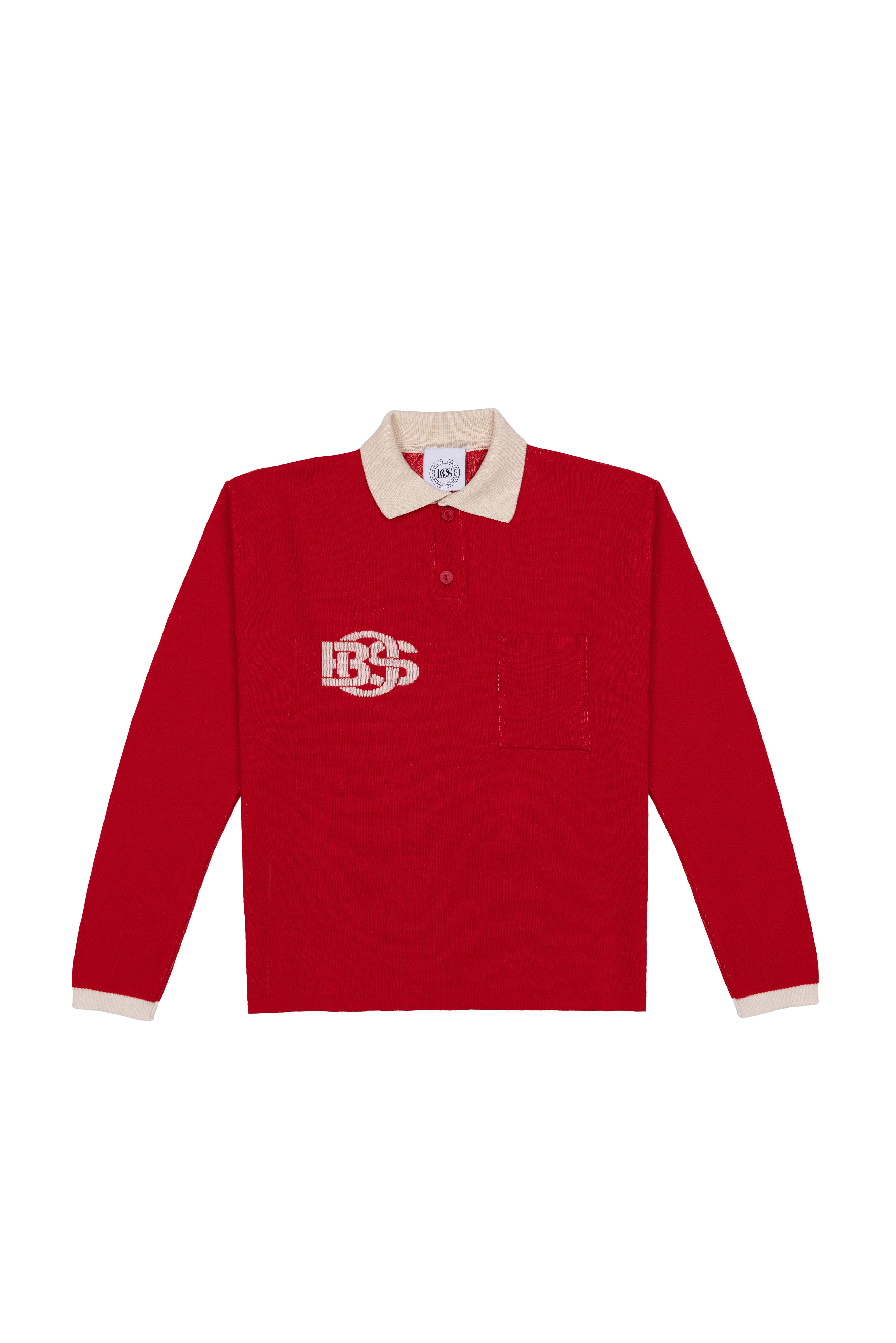 Retro Long Sleeve Golf shirt - Red & Ecru