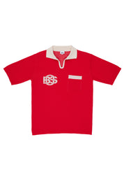Retro V-Neck Golf T-shirt - Red & Ecru