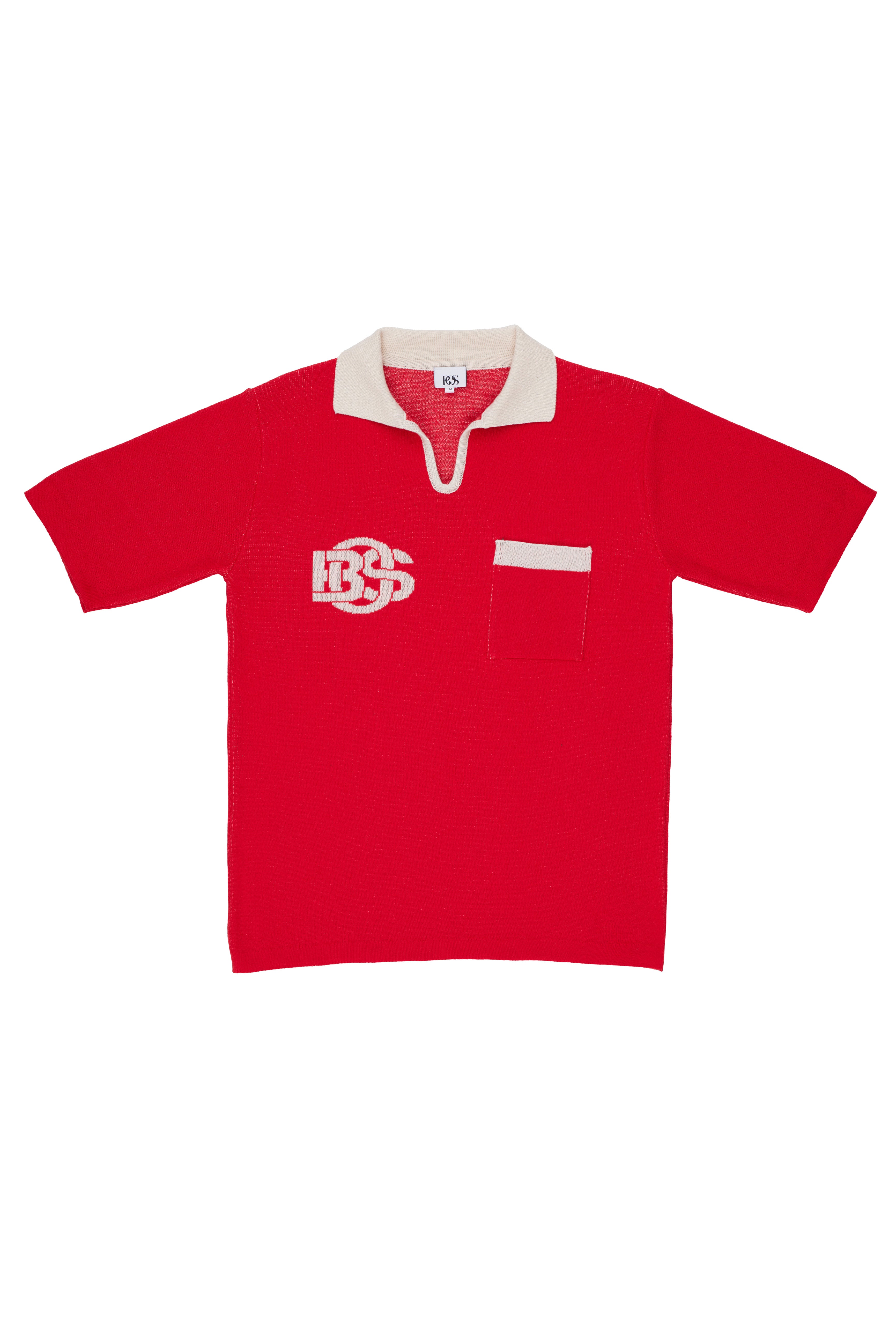Retro V-Neck Golf T-shirt - Red & Ecru