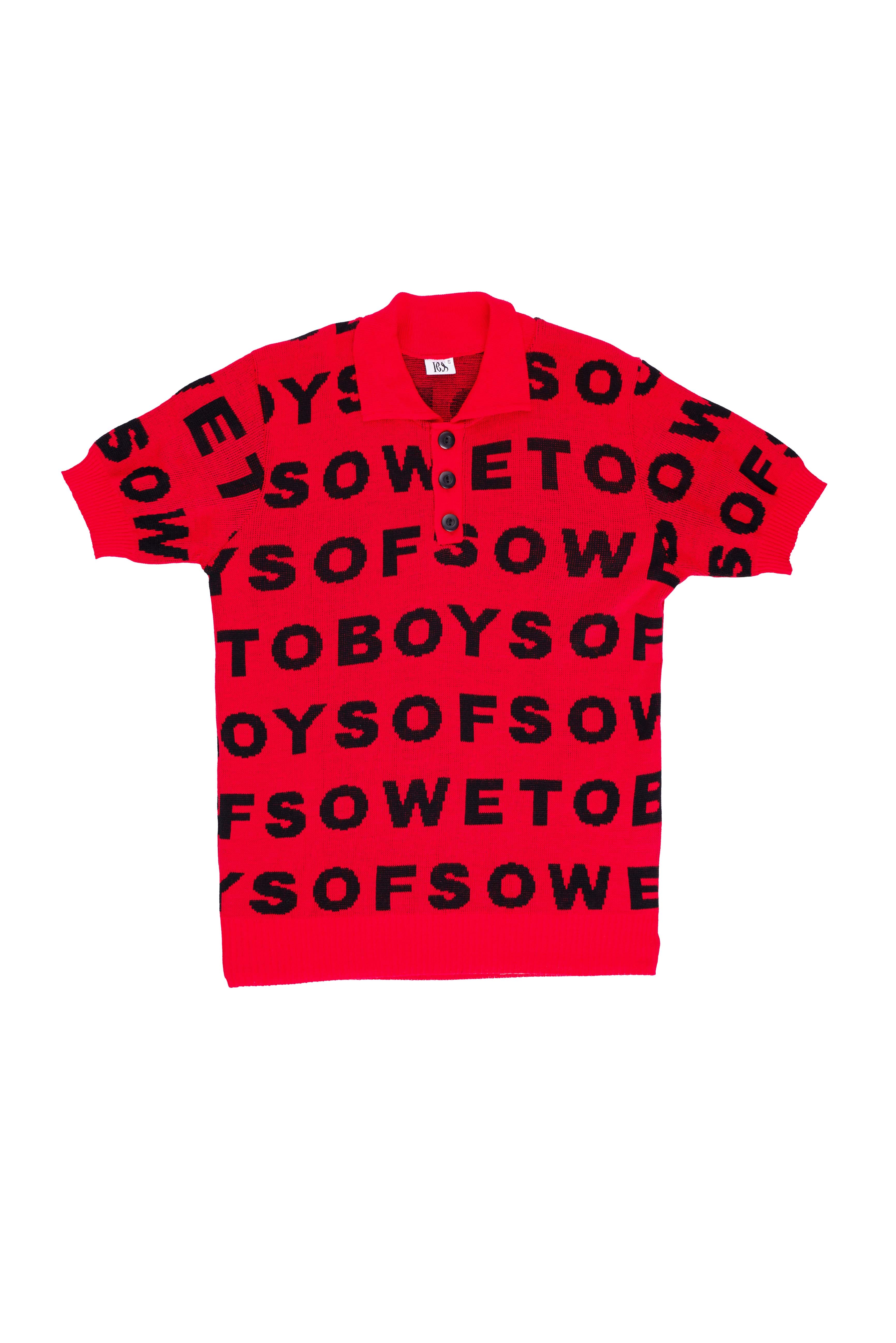Knit Golf T-shirt - Red & Black