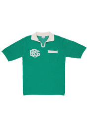 Retro V-Neck Golf T-shirt - Green & Ecru