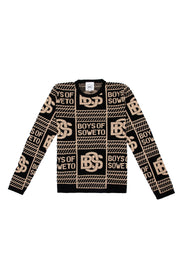 BOS Print  Long Sleeve Crew Neck Top (Beige & Black)
