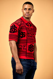 Printed Pattern Golf T-shirt - Red & Black