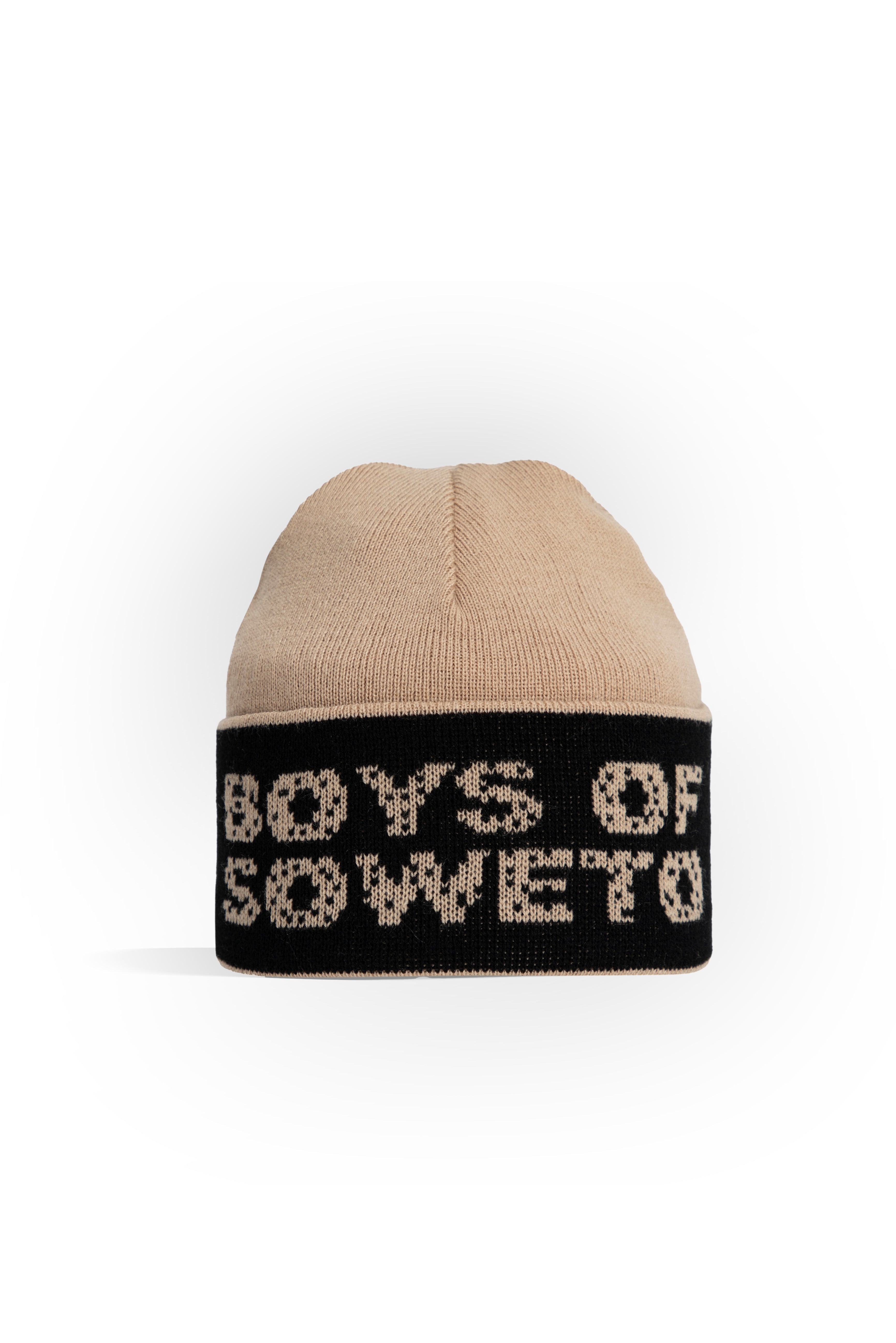 Beanie -  Beige & Black (Text On Fold)