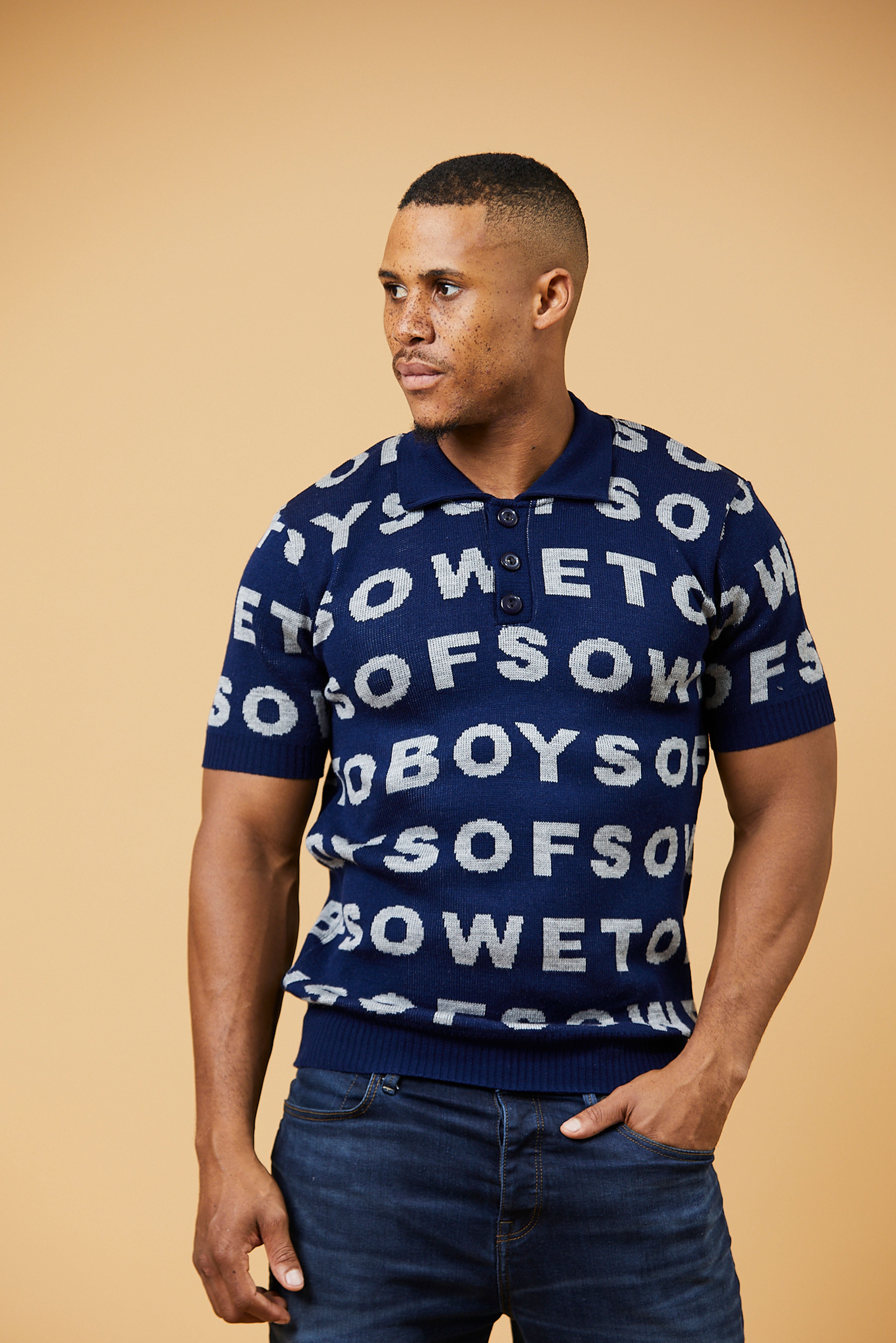 Knit Golf T-shirt - Navy & Grey