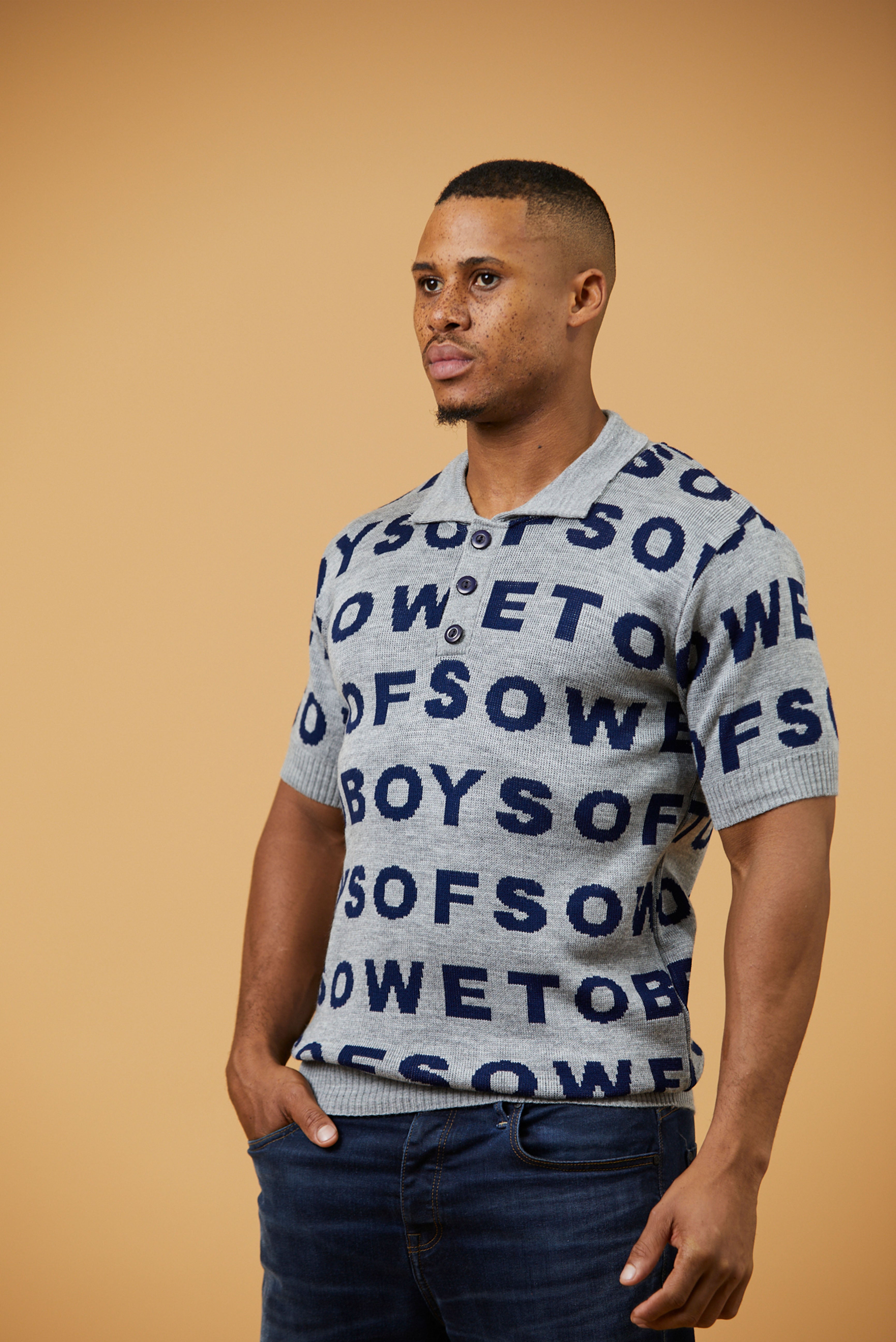Knit Golf T-shirt - Grey & Navy Blue