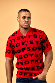 Knit Golf T-shirt - Red & Black