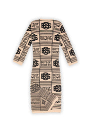 BOS Longsleeve Print Dress - Biscuit & Black