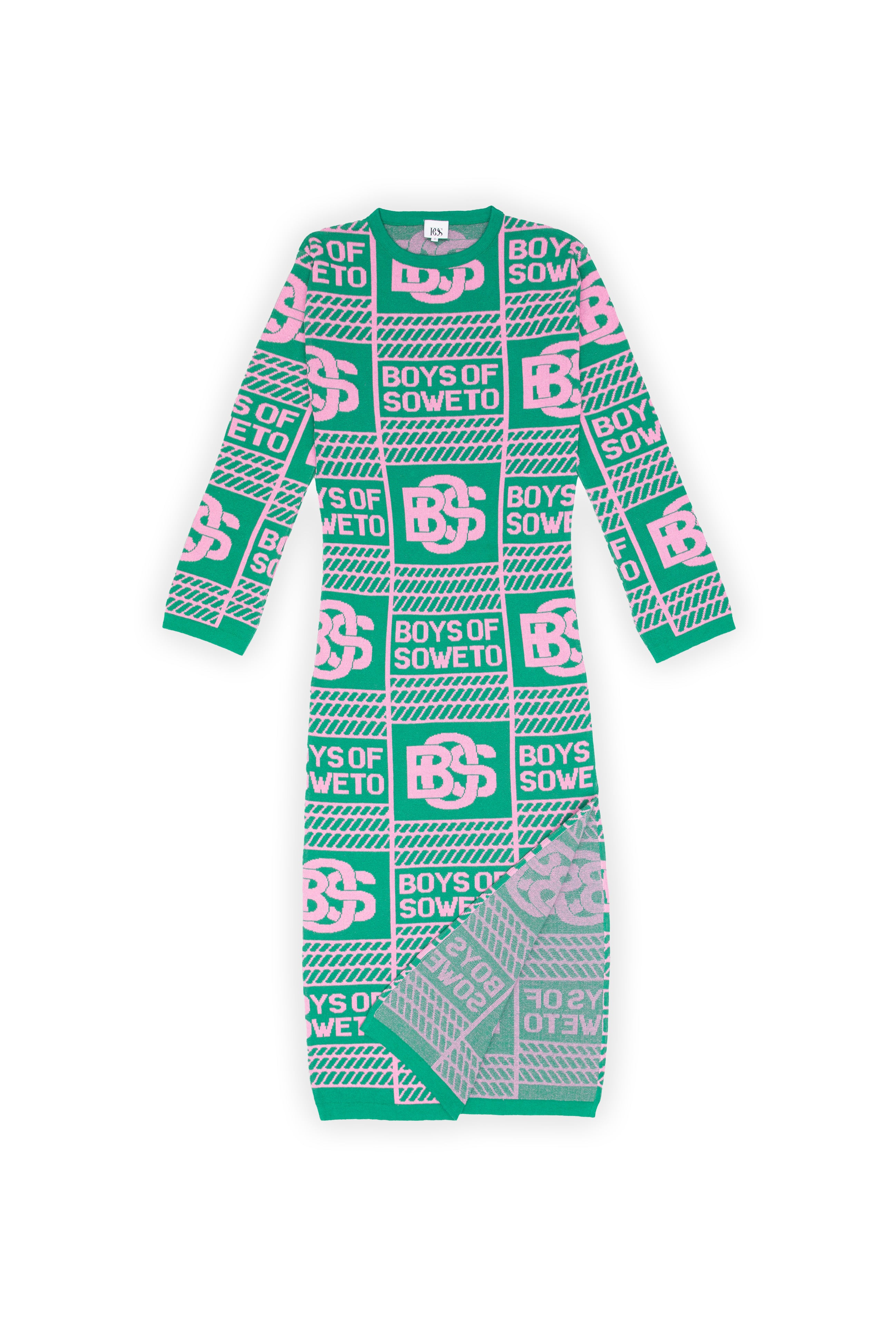 BOS Longsleeve Print Dress - Pink & Green