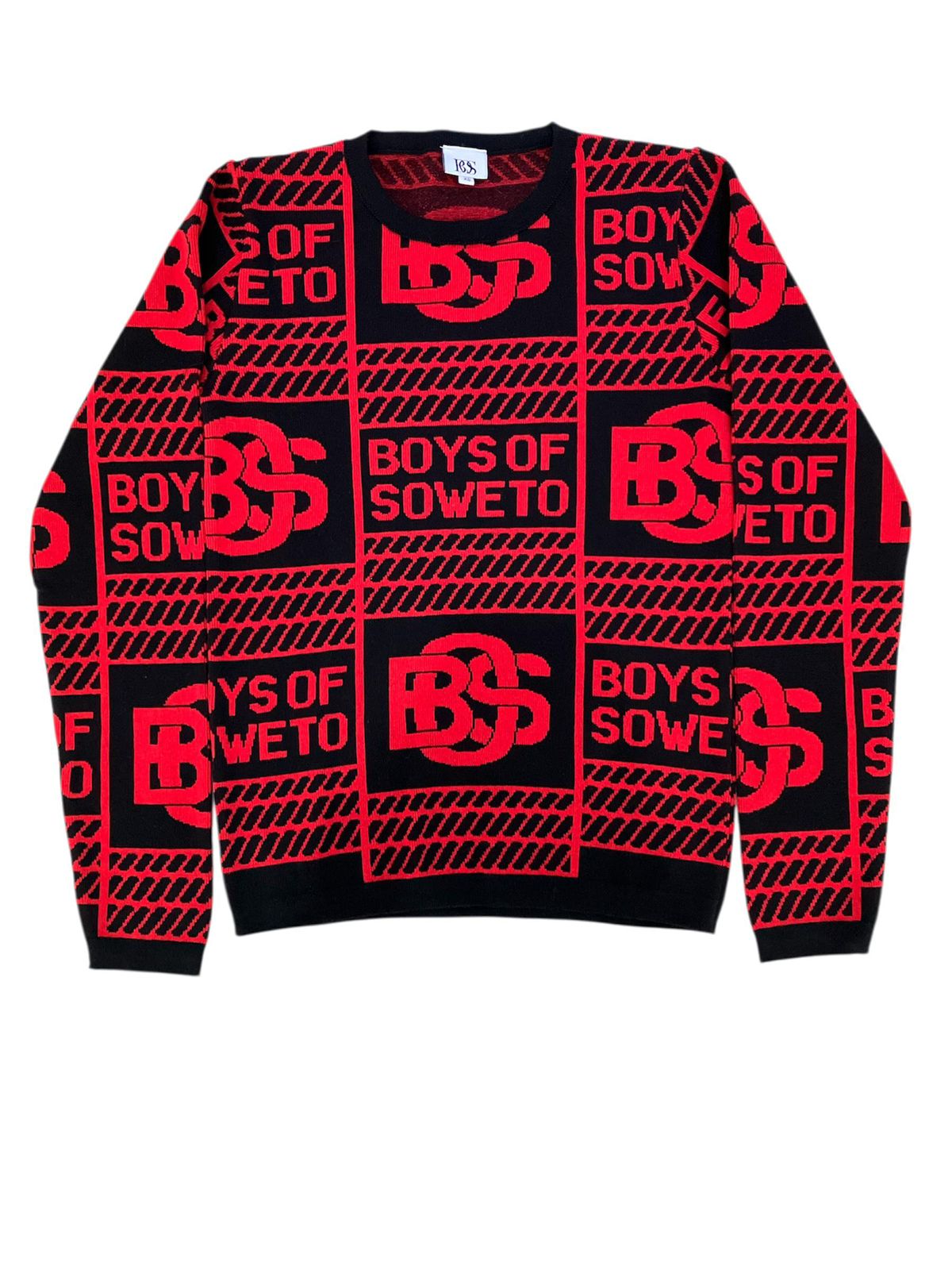 BOS Print Long Sleeve Crew Neck Top- Red & Black