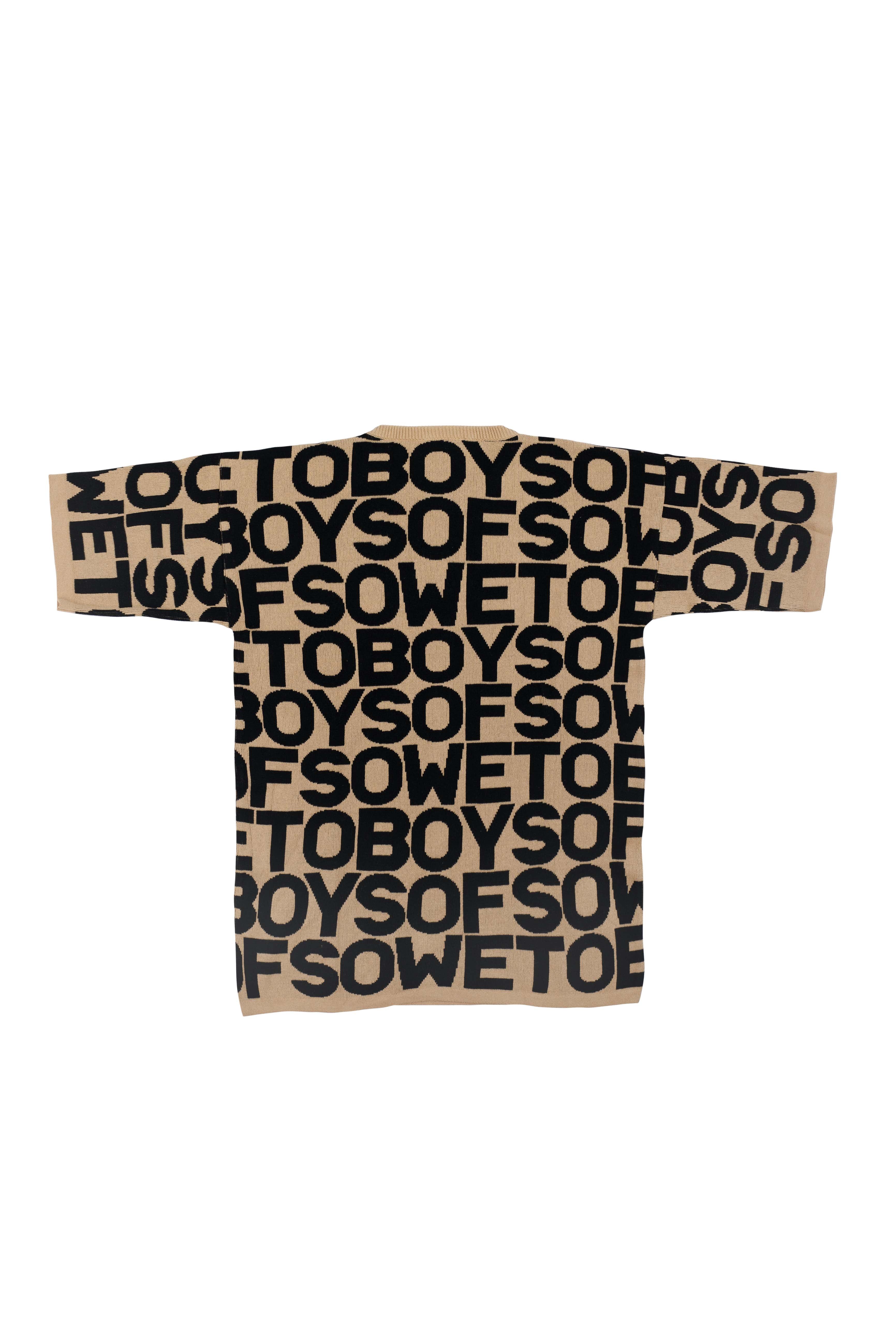 Knit Crew Neck T-shirt - Beige & Black