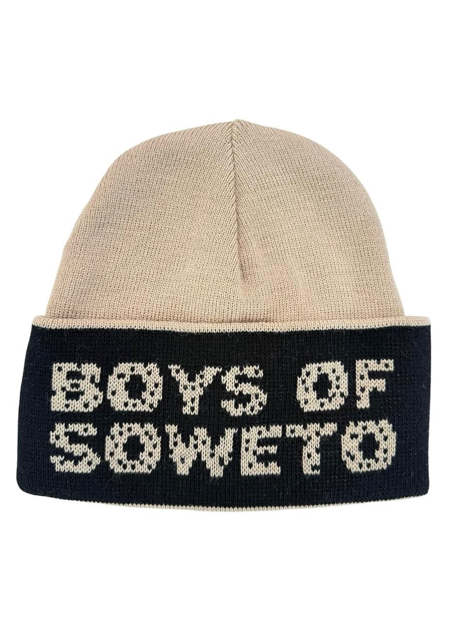 Beanie -  Beige & Black (Text On Fold)