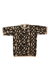 Knit Crew Neck T-shirt - Beige & Black