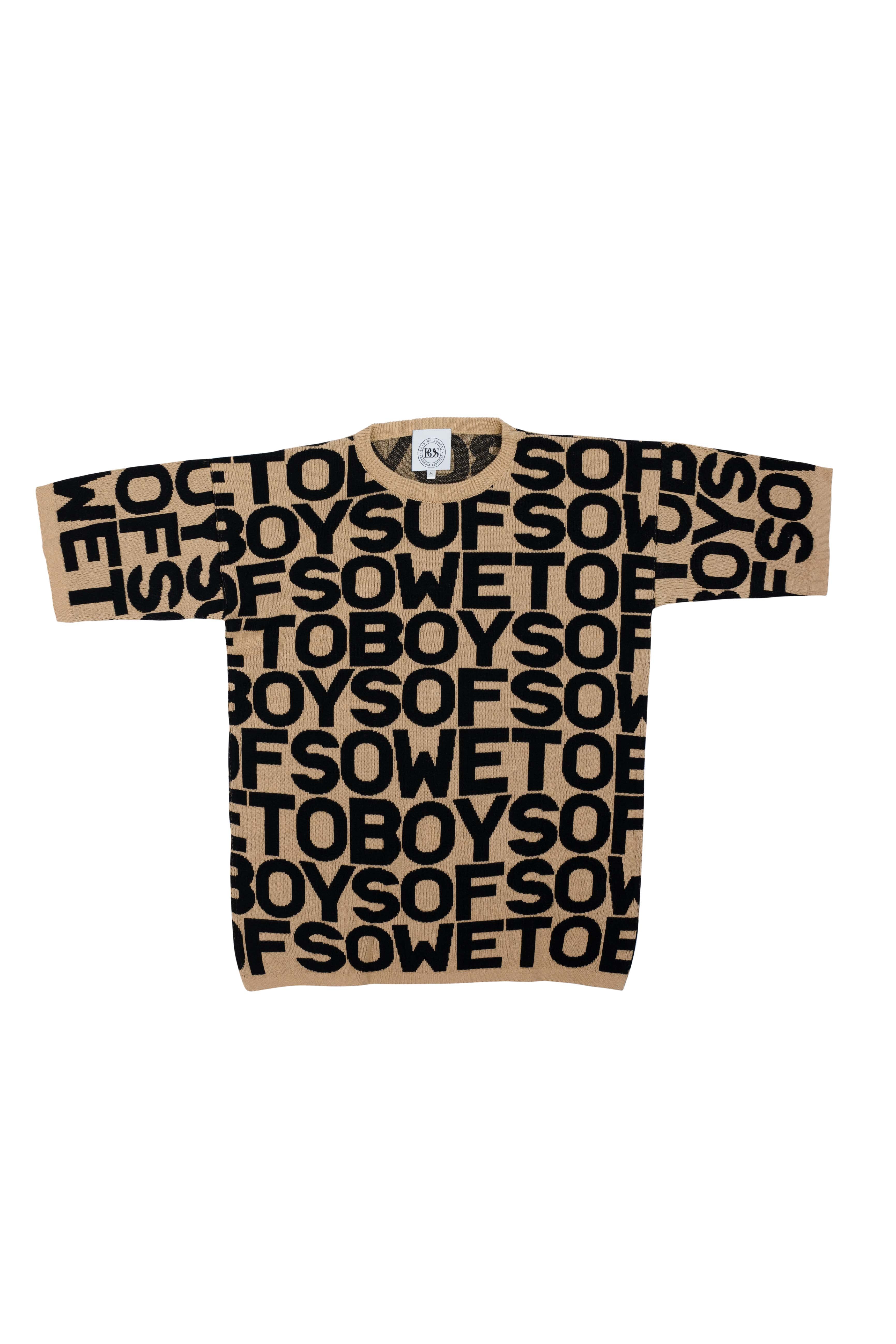Knit Crew Neck T-shirt - Beige & Black