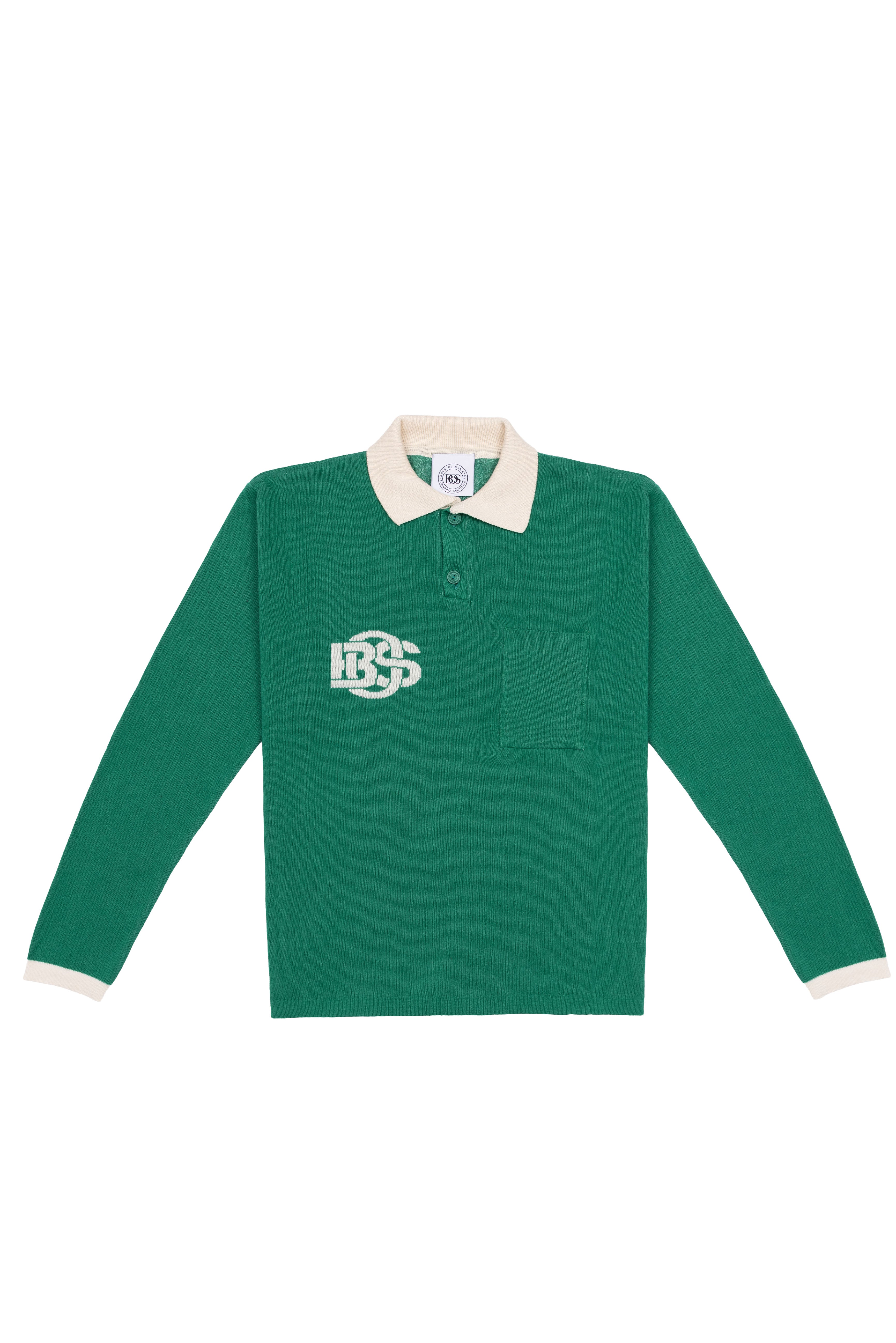 Retro Long sleeve Golf shirt - Green & Ecru