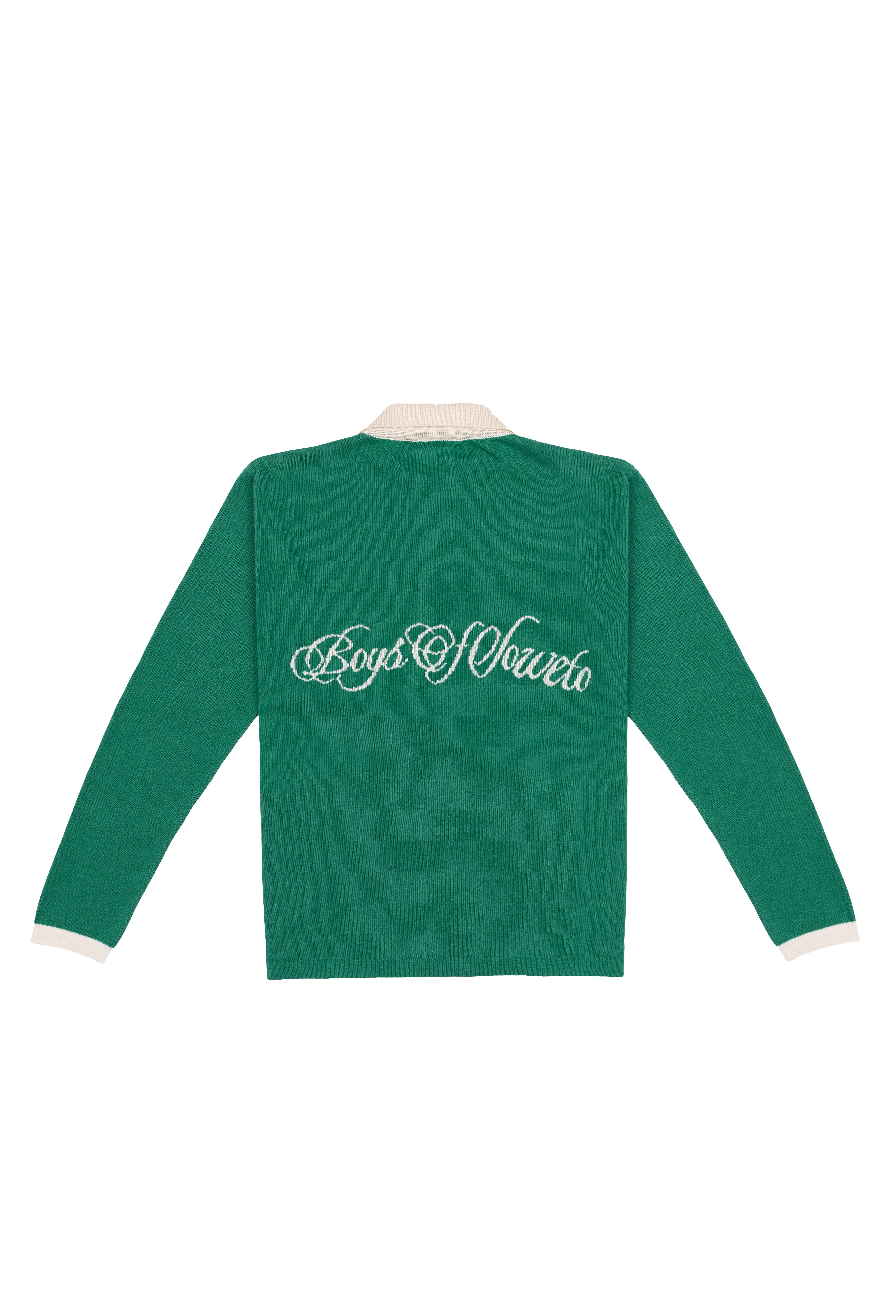 Retro Long sleeve Golf shirt - Green & Ecru