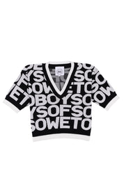 All-Over Print V-Neck Top - Black & White