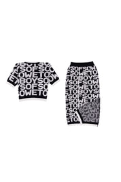 All-Over Print Long Skirt - Black & White