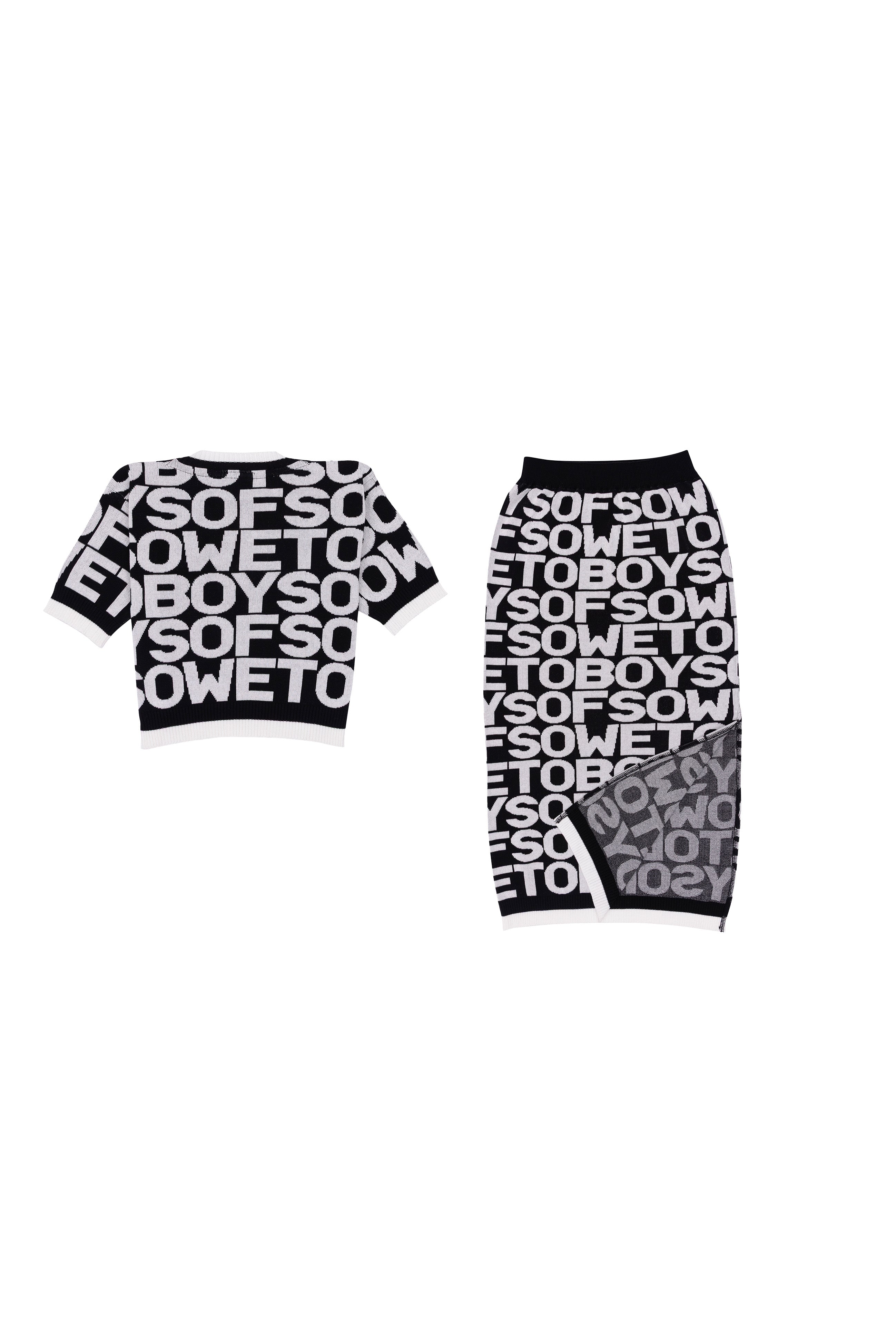 All-Over Print Long Skirt - Black & White