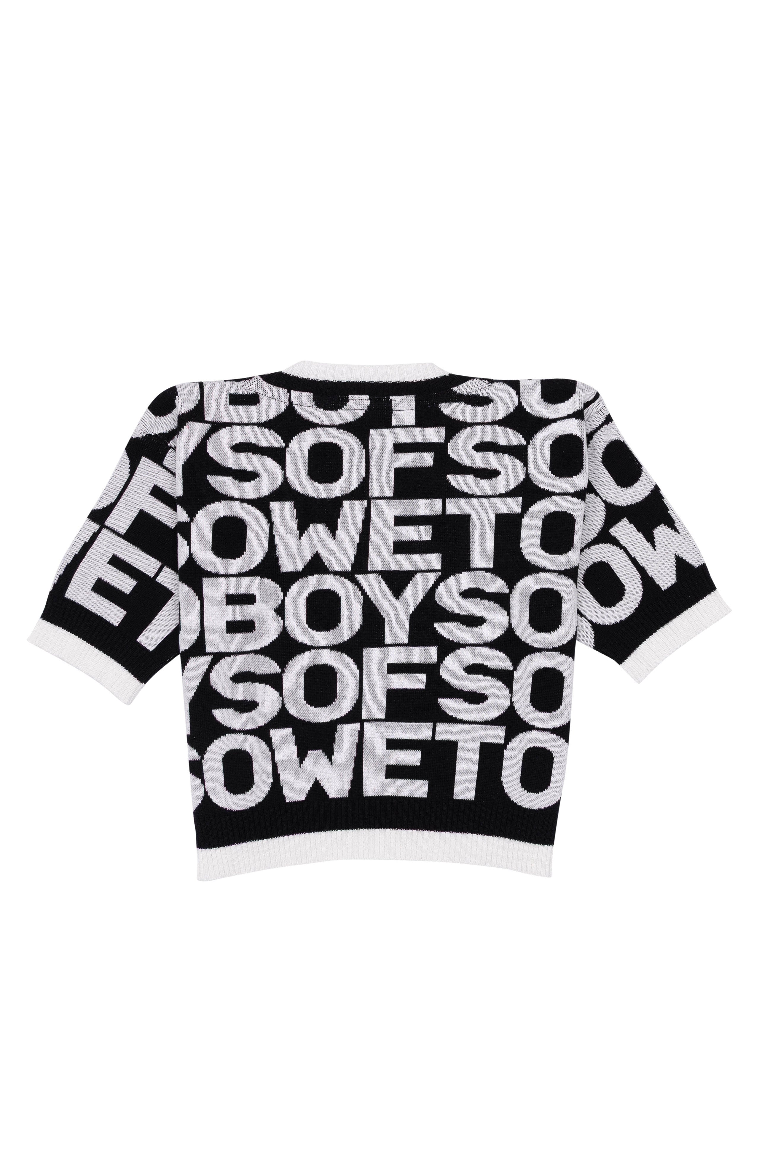 All-Over Print V-Neck Top - Black & White