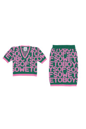 All-Over Print V-Neck Top - Pink & Green
