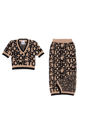 All-Over Print  Long Skirt - Beige & Black