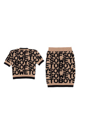 All-Over Print  Short Skirt - Beige & Black