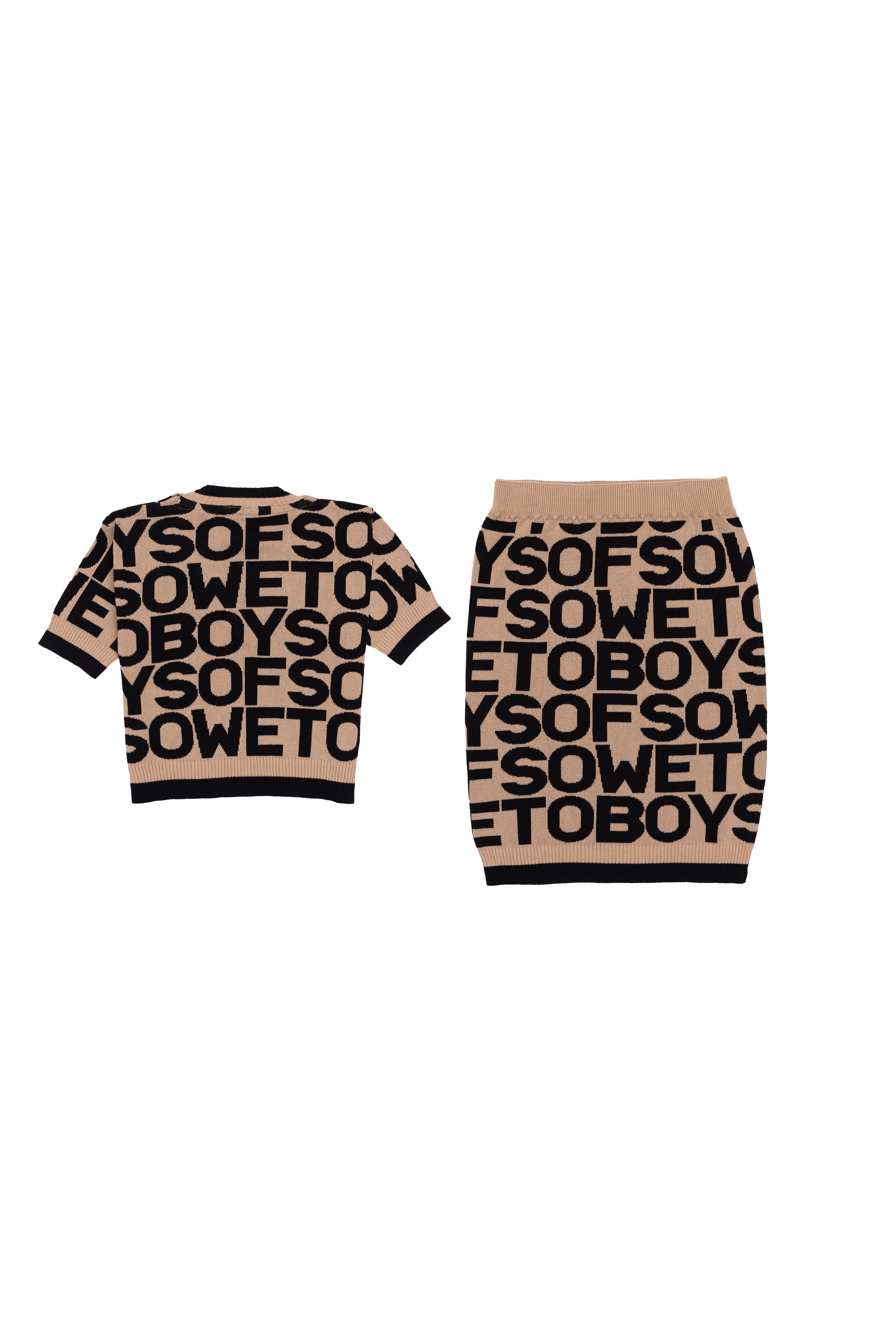 All-Over Print  Short Skirt - Beige & Black