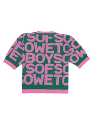 All-Over Print V-Neck Top - Pink & Green