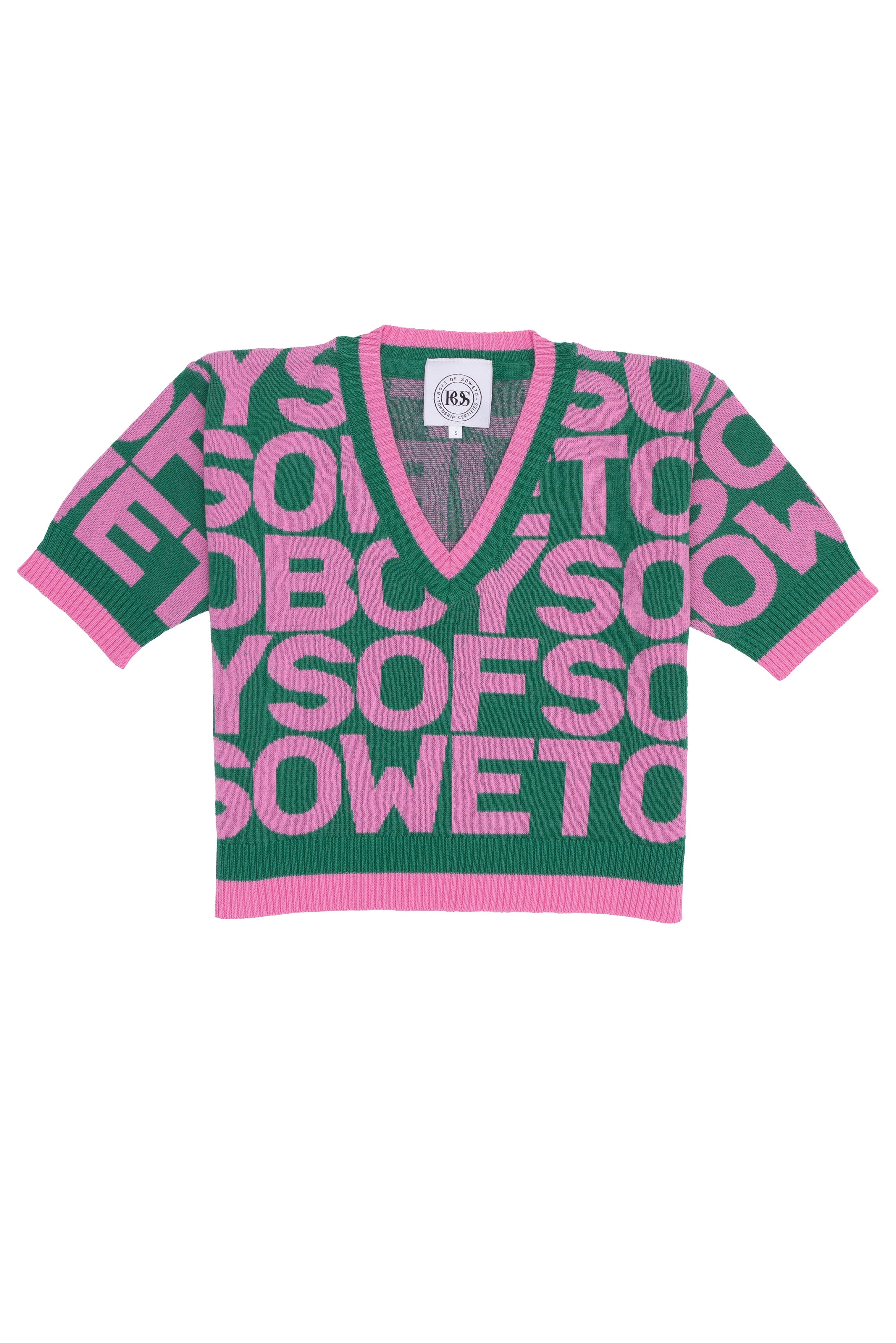 All-Over Print V-Neck Top - Pink & Green