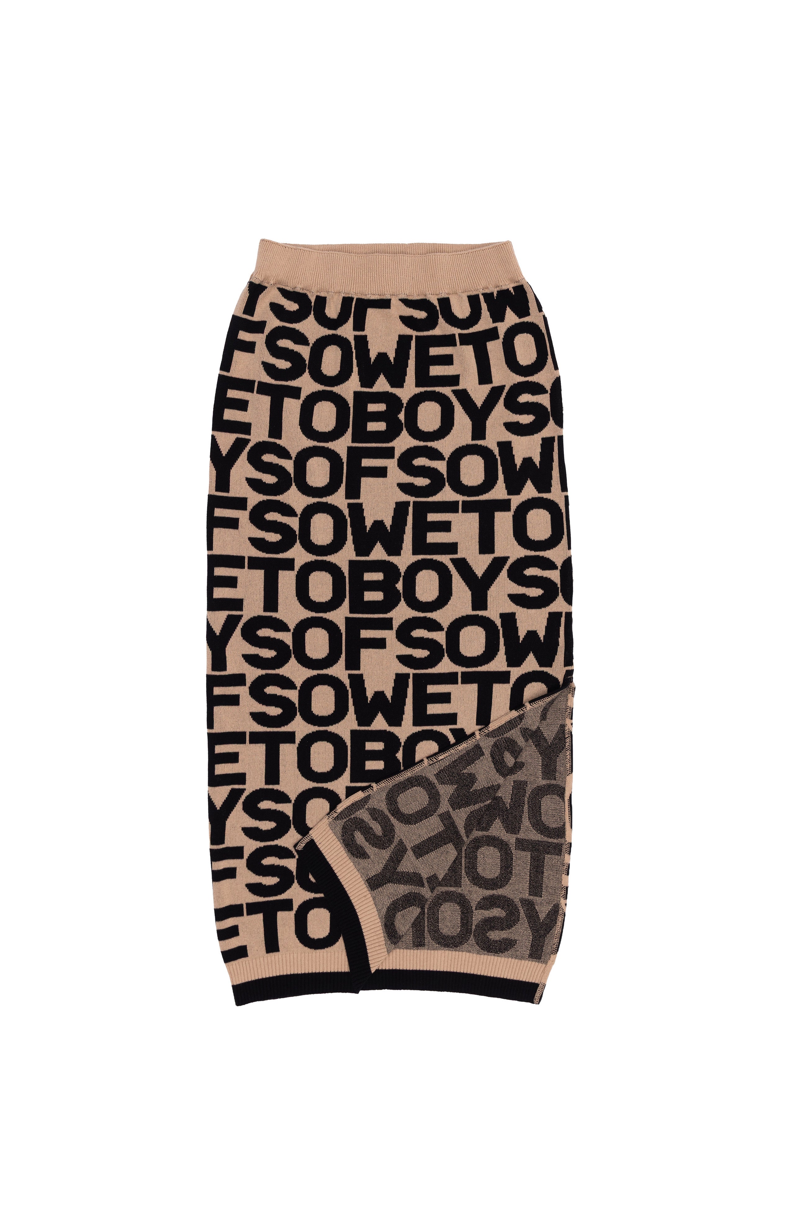 All-Over Print  Long Skirt - Beige & Black