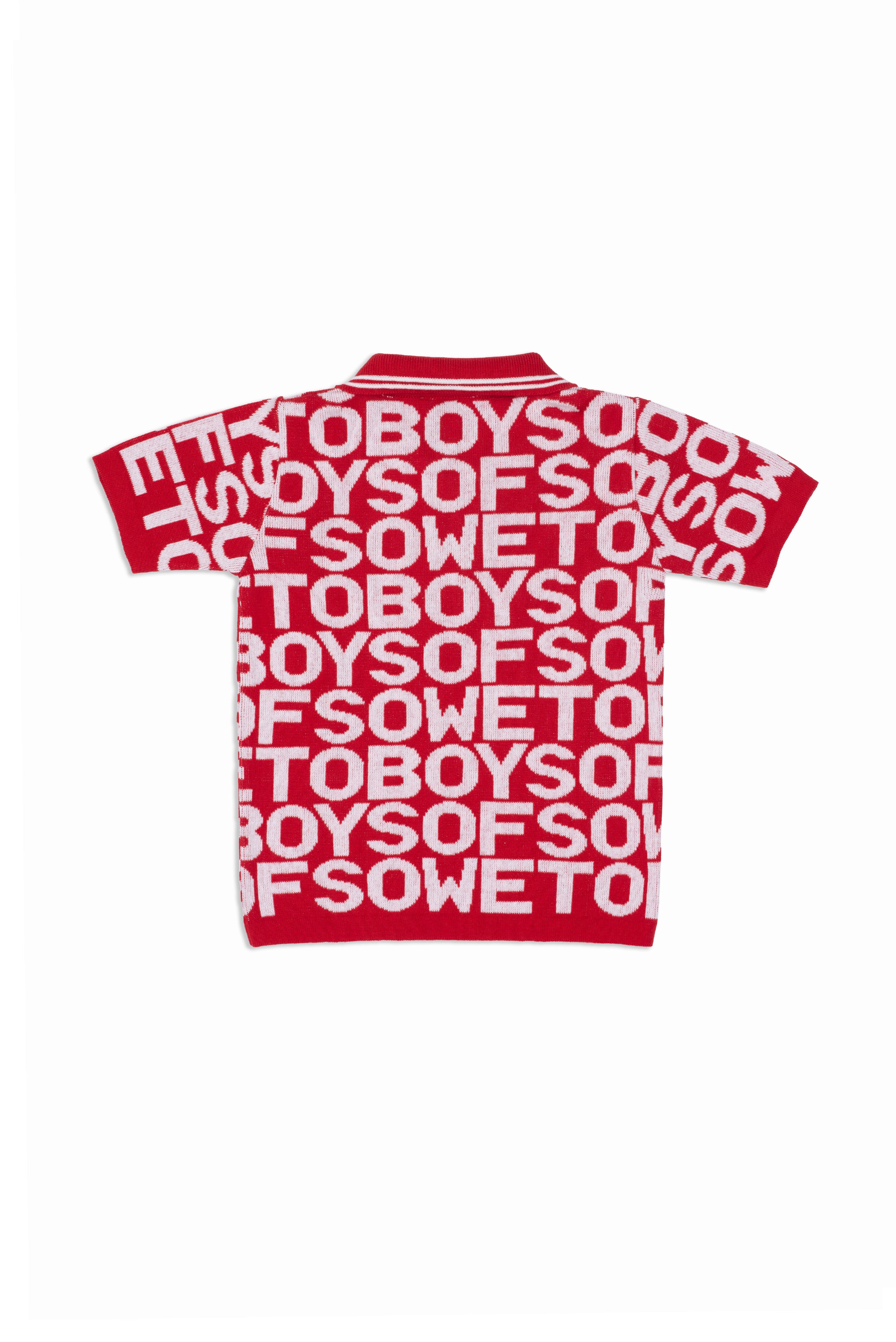 BOS Logo Mania Kiddies Knit Golf T-Shirt - Red & White