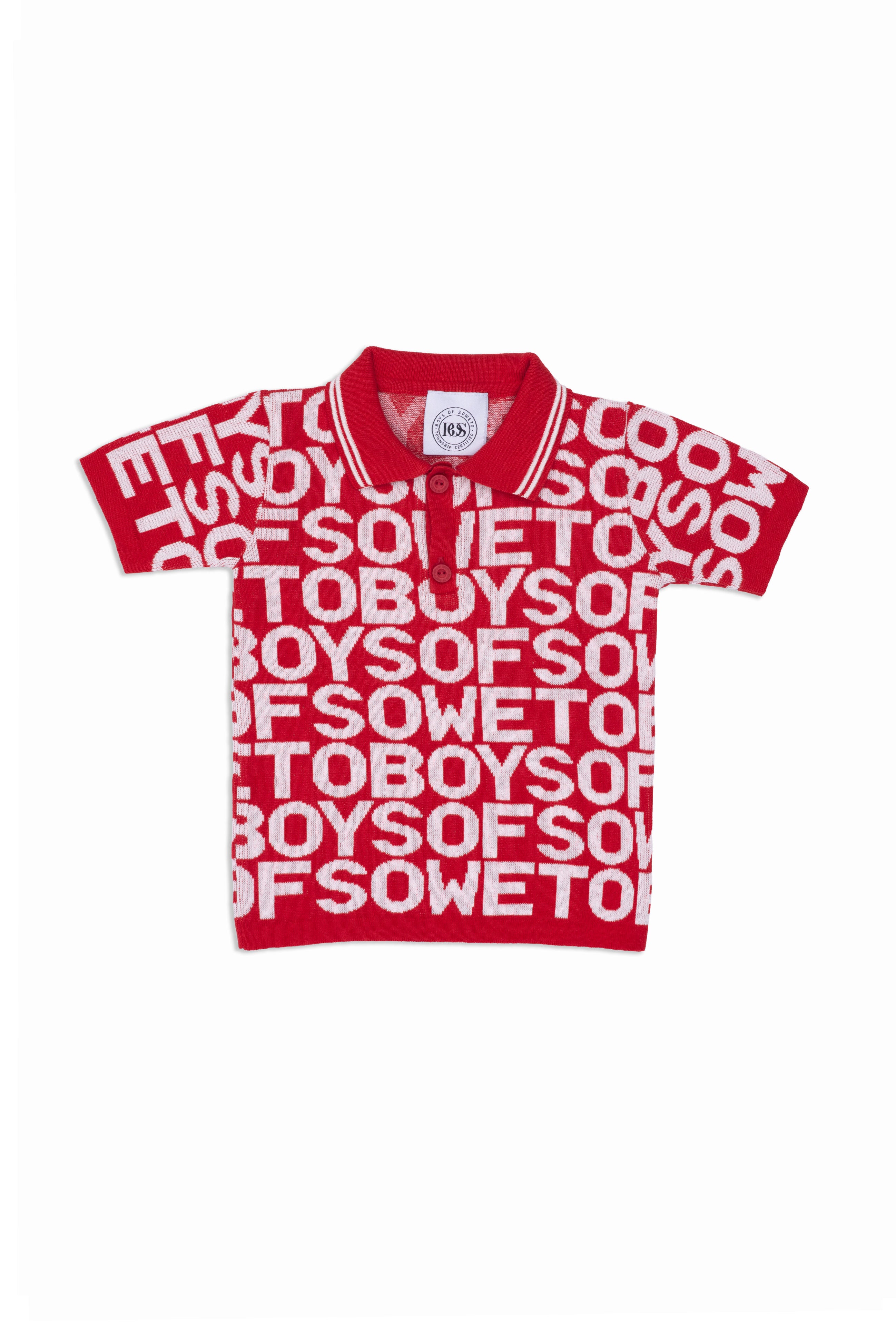 BOS Logo Mania Kiddies Knit Golf T-Shirt - Red & White