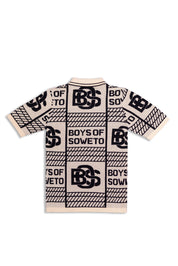 Print Pattern Golf T-shirt - Ecru & Black