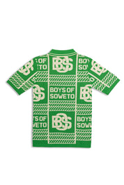 Print Pattern Golf T-shirt - Emerald Green & Ecru