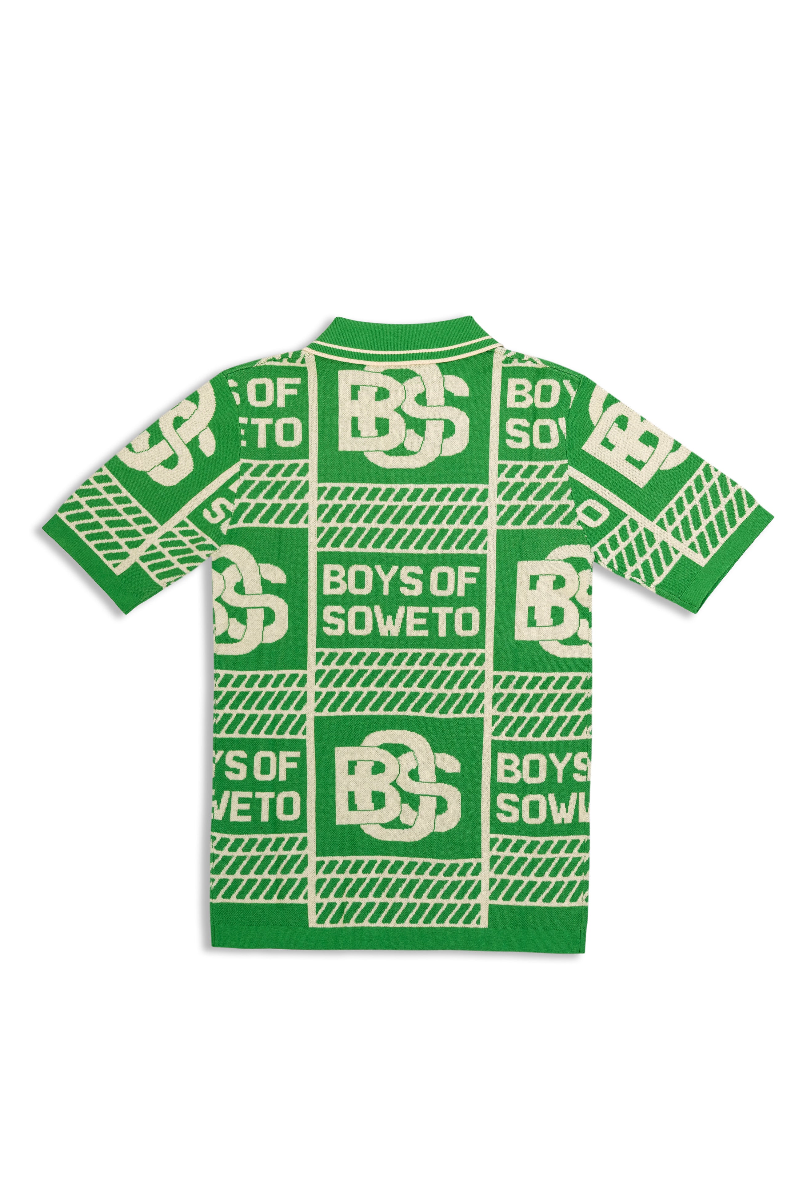 Print Pattern Golf T-shirt - Emerald Green & Ecru